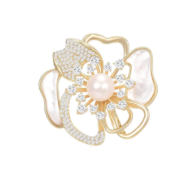 Image of Rhinestone Flower Brooch Austrian Crystal Flower Pin 18k Gold Plated Floral Brooch Lapel Pin Jewelry Mother's Day Birthday Gifts for Mom Wife