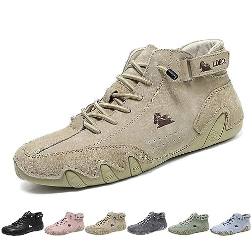 Explorer Waterproof Lightweight Unisex Outdoor Shoes for Hiking Camping & Driving Shoes High Top Chukka Boots Non-Slip Breathable Women&Men Italian Handmade Sports Shoe (Khaki,10.5,10.5,Men,9)