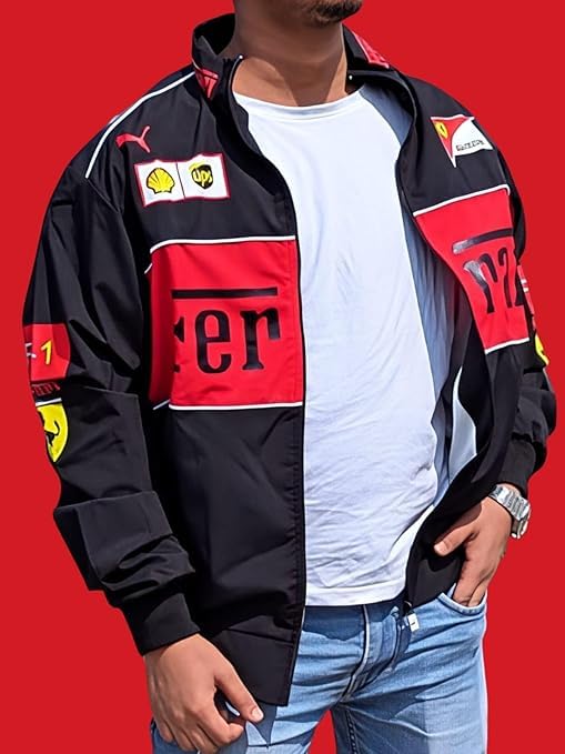 Image of Men's Graphic Printed Parachute Fabric Racing Jackets With Zip Closure for Car & Bike Racing And Casual Outfit