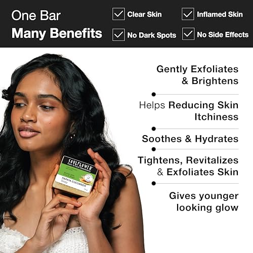 Image of Soulflower Handmade Papaya Cucumber Soap - Pure, Natural, Coldprocessed Grade 1 BIS Standard Luxury soap with Essential oils,Exotic herbs & Aroma 150g - Pack of 2 | Clinically Tested |