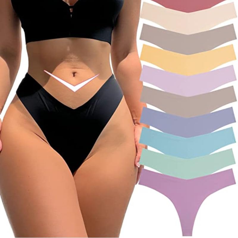 Seamless Thong Women's Sexy Lingerie Briefs Tanga Hipster Underpants Set Underwear Comfortable Women, Y Back Low Waist Knickers, Multicolour, Free Size