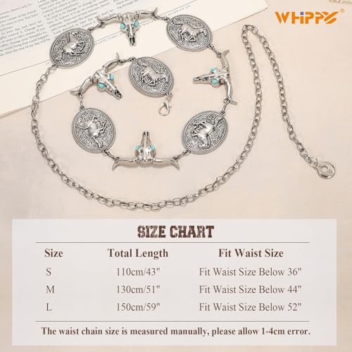 Image of WHIPPY Western Metal Concho Belt for Women Vintage Cowgirl Boho Turquoise Chain Belts for Dresses Jeans