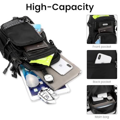 شنطة كتف للرجال من فينزينا® كروس متعددة الجيوب جانبية عصرية بمقبض وحزام قابل للتعديل صدر مريحة للتنقل والسفر أسود