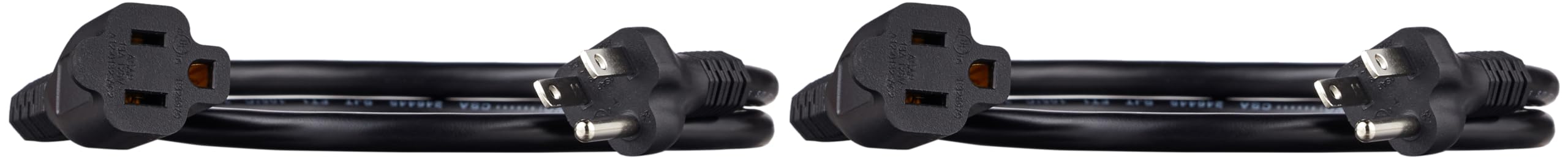 Amazon Basics Extension Cord, 3 ft, 3 Prong Outlet Extender, Indoor Extension Cord, 13 Amps, 125V, Pack of 2, Black