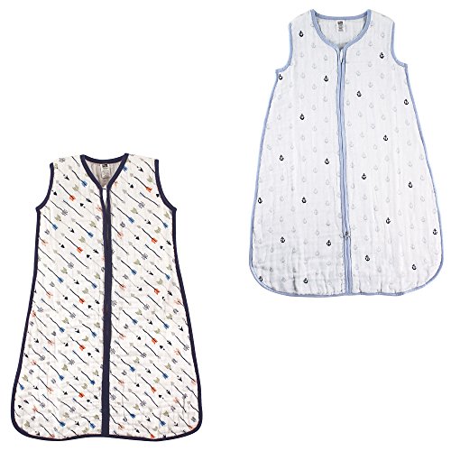 Image of Hudson Baby Unisex Muslin Cotton Sleeveless Wearable Sleeping Bag, Sack, Blanket, Arrows /Anchor Muslin 2-Pack, 6-12 Months