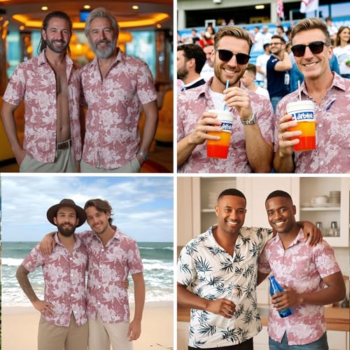 Image of Men's Hawaiian Shirts Short Sleeve Aloha Shirt for Men Casual Button Down Tropical Hawaii Floral Shirt Summer BeachParty