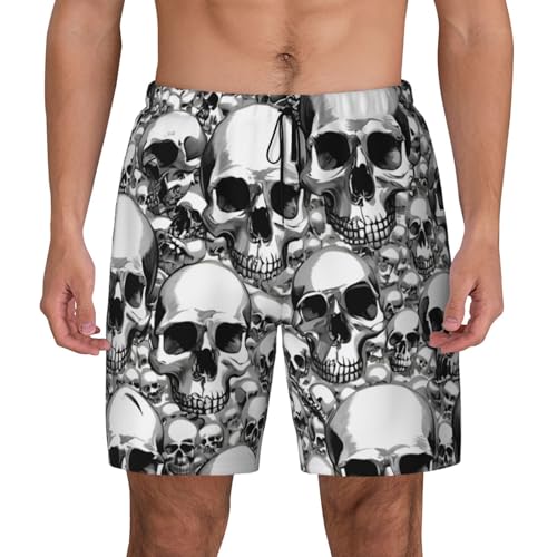 Black White Skulls Pattern Print Men Stylish Functionality Swim Trunks Breathable Beach Shorts Surfing Gym Fishing