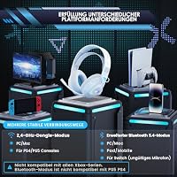 Awinnasey PH3 Kabelloses Gaming Headset für PS5, PS4, PC,Bluetooth-Kopfhörer mit 50 Stunden Akku, Gaming-Headset mit Mikrofon mit Geräuschunterdrückung, RGB Licht, Perlweiß – Ansicht 8