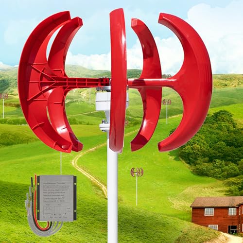 Éolienne pour bateau et camping-car 12000W avec 5 pales rouges et contrôleur
