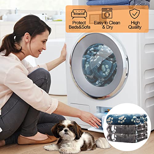 Image of 1 Pack 3 Blankets for Dogs, Dog Blankets for Large Dogs, Medium Dog Blanket Super Soft Fluffy Premium Fleece Pet Blanket Flannel Throw for Dog Puppy Cat Paw Blanket,Gray 2+ Blue 1,41x31 inch