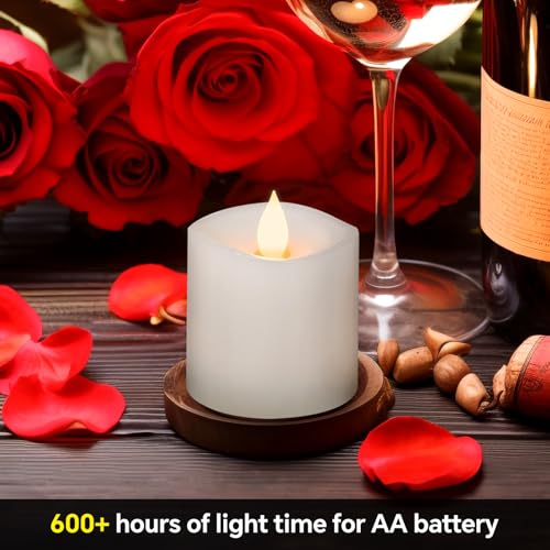 Image of 3x3 Flickering Flameless Candles, Real Wax LED Battery Operated Candles, 3 inch Flameless Candles with Remote, for Wedding Holiday Decorations,White