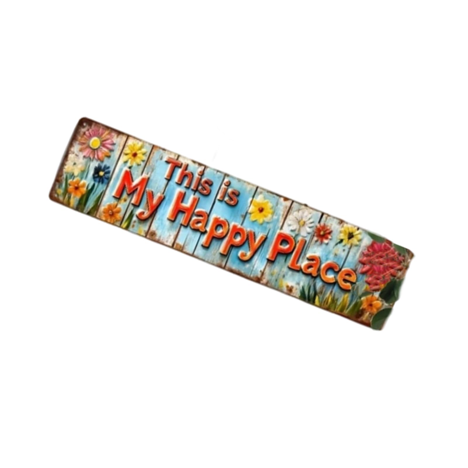 Farmhouse This Is My Happy Place Welcome Sign for Outdoor or Indoor Use Weather Resistant Garden Florals Metal Sign Wall Art Decors Present Garden Metal Decoration