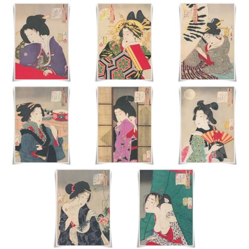 Affiches vintage Ukiyo-e en tissu : fini les posters froisses ! Lot de 8 decores geisha A3