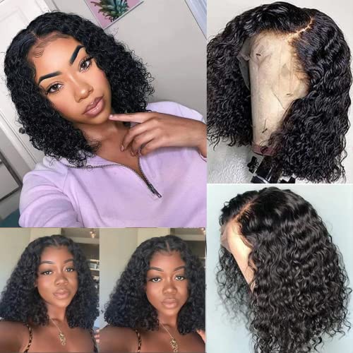 SUPERLOOK Curly Bob Wigs Human Hair 13x5x2 T Part Bob Wig Human Hair Lace Front Wigs Human Hair Short Curly Wig For black Women With Baby Hair Pre Plucked 150% Density (12inch, 13x5x2 T Part Curly Bob)