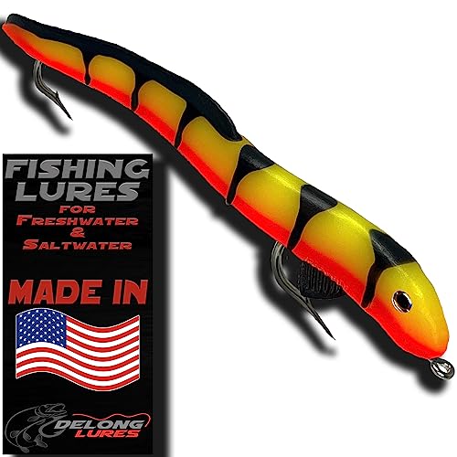 Delong Lures 8" Jerk KILR EEL Fishing Lures & Baits, Saltwater and Freshwater Fishing Lures, Jerkbaits for Largemouth Bass, Musky & Pike, Soft Plastic Baits Ideal for Pond, Creek & Lake - Made in USA