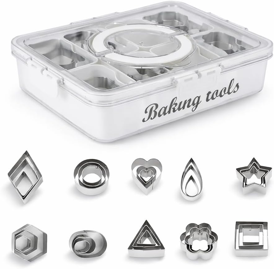 Cookie Cutter Tool Storage Box,Cake Decorating Supplies Accessories Bins,Cookie Cutter Storage with Mold,Transparent Dustproof Lid,Biscuits Cutters Organizer Storage with 8 Compartment