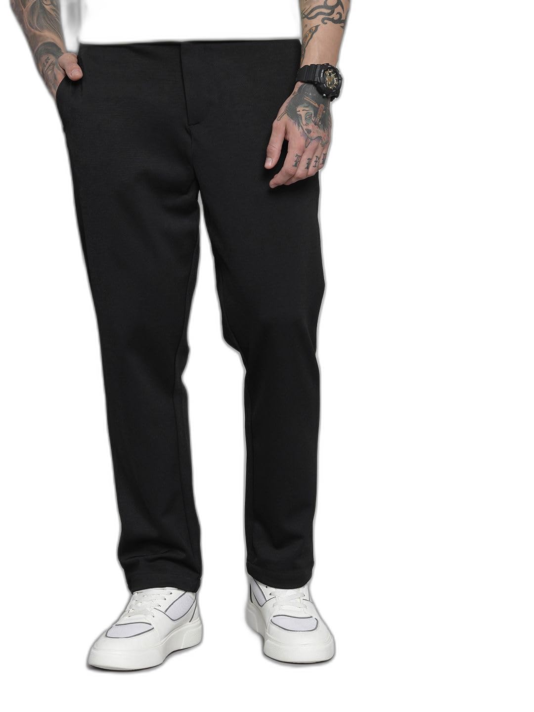 the indian garage co Men's Mid Rise Relaxed Fit Solid Street Wear Chinos-picture-24