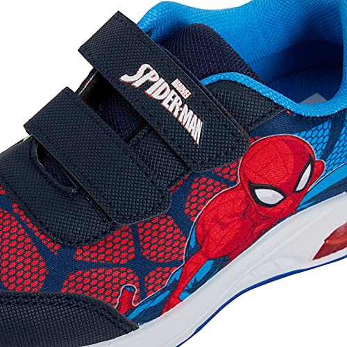 Terza immagine Marvel Spiderman - Scarpe da ginnastica con luci lampeggianti per ragazzi, scarpe sportive da corsa e skate, blu navy, Marina Militare, 8 UK Child