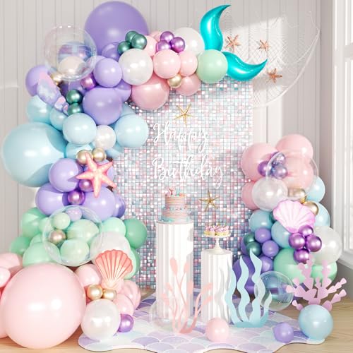 Mermaid Balloon Arch Kit 145pcs Purple Little Mermaid Party Decorations Metallic Balloons Garland with Tails for Birthday Gender Reveal Under the Sea Ocean Baby Shower Themed Summer Party Supplies