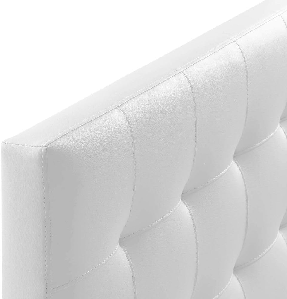 White Faux Leather Queen Headboard Upholstered Tufted Button Design Adjustable Padded Panel Modern Bedroom Furniture with Sturdy Wood Frame Elegant Accent and Comfortable Backrest Support