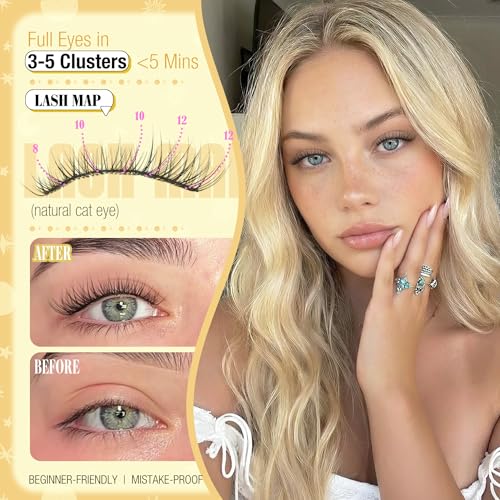 Mavphnee Short Lash Clusters Natural Cluster Eyelash Extensions 8-10-12MM Clear Band Cluster Lashes Extensions Wispy Individual Lashes CC-Curly Eyelash Clusters Pestañas Postizas Naturales 144Pcs DIY Lashes