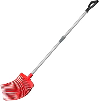 Country Pride Original Farm Fork, Durable Polycarbonate 16-Tine Barn Fork, Telescopic Aluminum Handle 2.5-3.7 ft, Lightweight UV-Stabilized, Heavy-Duty Stall and Hay Tool Red