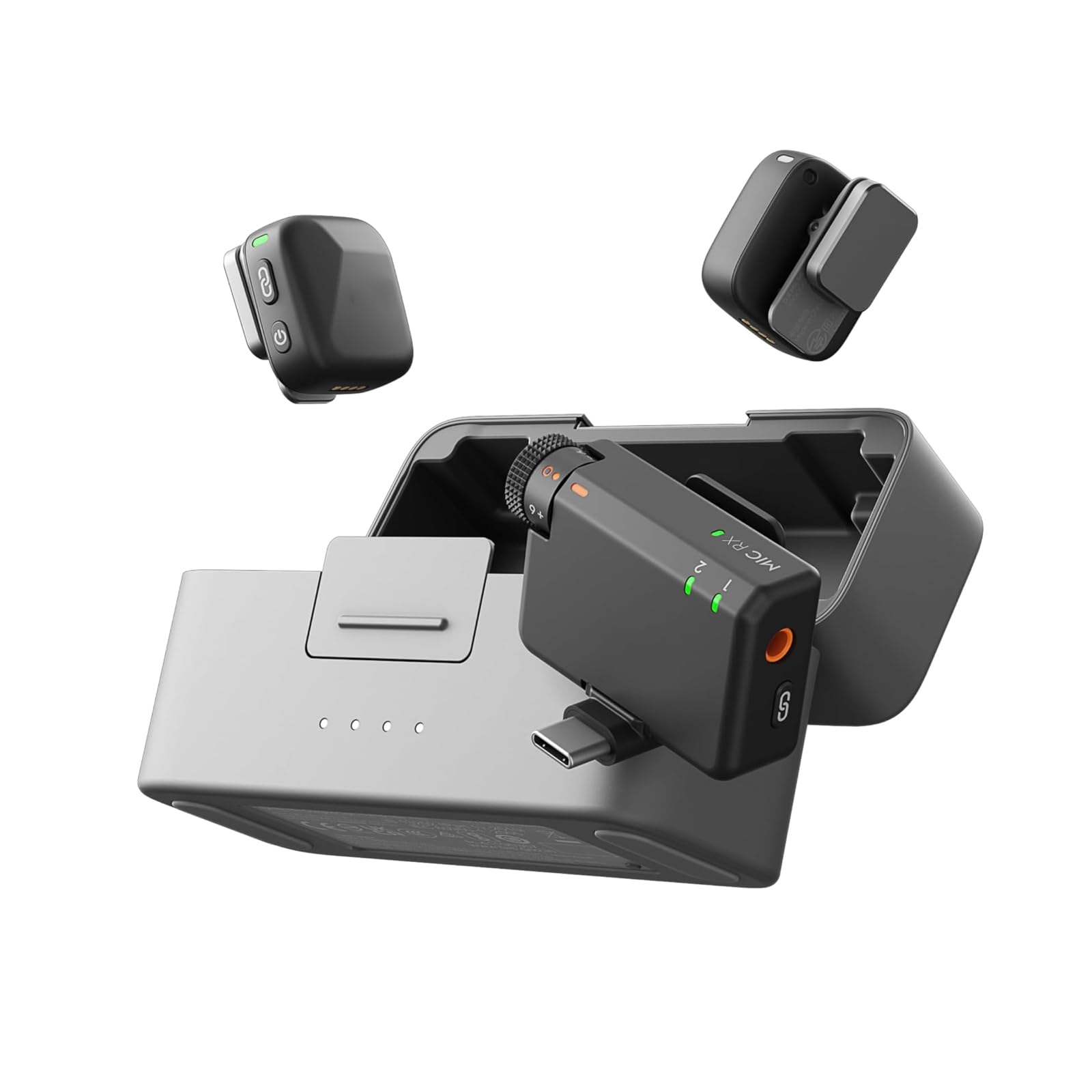 Origianl Mic Mini (2 TX + 1 RX + custodia di ricarica) per DJI Mic Mini, microfono lavalier wireless, ultraleggero, audio ricco di dettagli, uso 48 ore, cancellazione del rumore, limitazione