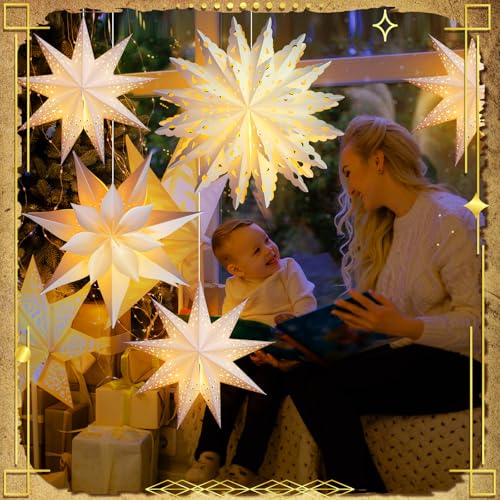 Image of Watersay 6 Pack Christmas Paper Snowflake Lantern with Lights
