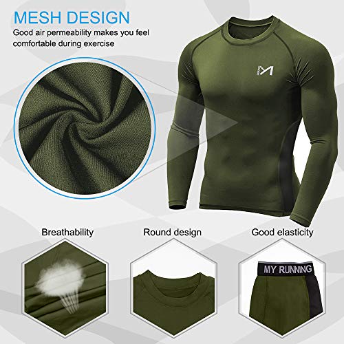 Men's Base Layer, Cool Dry Long Sleeve Compression Set, Sport Long Johns Gym Fitness Running Underwear Shirt And Pant Green #TOP2
