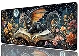 Dragon Desk Mat Gaming Desk Pad Large Mouse Keyboard Pad Book Stars Moonlight Flower Magic Desktop Mats Computer Keyboard Pad Mouse Mat Laptop Mat Office Home Decor 31.5" x 11.8"
