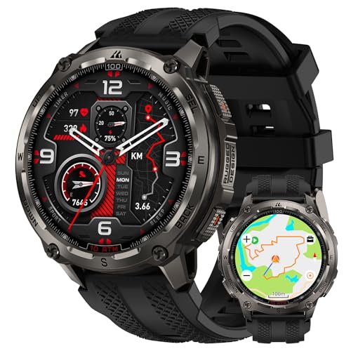 KOSPET Tank T4 Rugged Smart Watch for Men GPS & Offline Maps Full Stainless Steel 10ATM Waterproof 45m Freediving 180+ Sports Modes 15-Day Battery Bluetooth Calls Heart Rate & Sleep Monitor