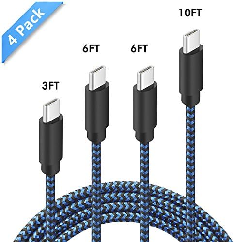 Besiva USB C Cable 4 Pack [ 3FT, 6FT, 6FT, 10FT ] USB Type C to USB A Cable Nylon Braided Fast Charger Cord Compatible Samsung Note 8, Galaxy S8/S9, Nexus 6P 5X, Google Pixel, LG G5 G6