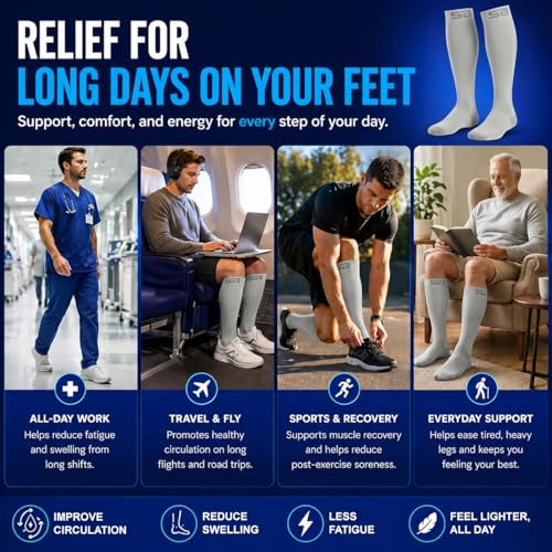 Image of SB SOX 3-Pair Compression Socks (15-20mmHg) for Men & Women - Comfortable Socks, Easy to Put On - Best Socks for Daily /Any Use, Running, Nurse, Travel