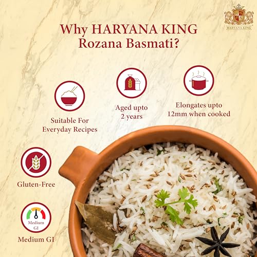 Image of Haryana King Rozana Basmati Rice 5 Kg | Long Grain | For Everyday Consumption | Fluffy & Non-sticky | Naturally Aromatic | Ideal For Biryani, Pulao & Steamed Rice (Pack of 3)