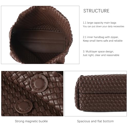 Image of Hand Woven Bag Tote BagS For Women Top Handle Shoulder Vegan Leather Large Travel Beach Hobo Handbag