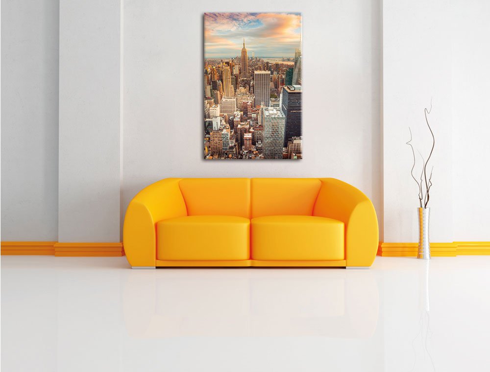 Pixxprint Skyline von New York, Größe: 120x80cm, Leinwandbild, fertig gespannt, Wandbild, Dekoration, Kunstdruck, kein Poster