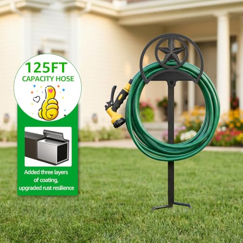 Image of GOFORWILD Garden Hose Holder, Star Decorative, Durable Wall Hose Hanger, Hose Reel, Holds 125-Feet of 5 /8-Inch Hose, Made of Gauge Steel