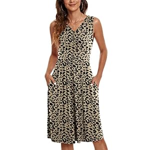 NILOUFO Womens Summer Casual Dresses Sleeveless V Neck Midi Dress with Pockets