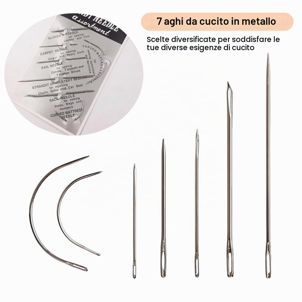 NICAVKIT Set da cucito in pelle: utensili artigianali con alesino, aghi a mano, rotoli di filo di cera, aghi, anello in ottone, bobina e pinza