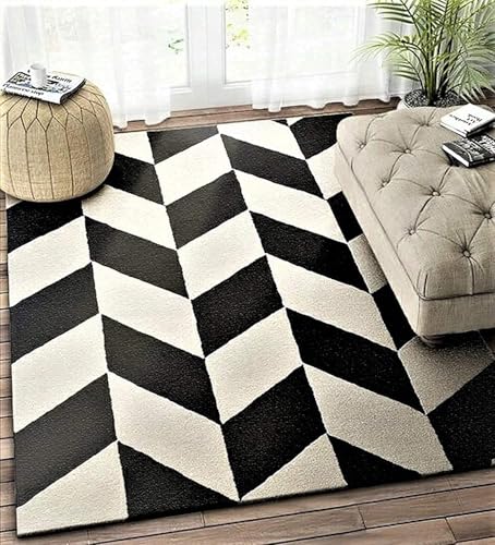 Image of Hand Tufted Wool Carpets Anti Shedding Rug Modern Carpets for Living Room Size 8x11 Feet