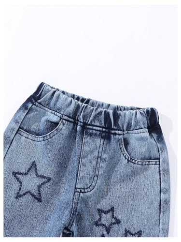 WDIRARA Toddler Girl's Star Pattern Jeans Elastic Waist Straight Leg Denim Pants3
