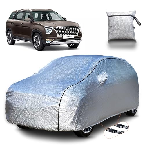 Image of Continental [SilverGuard] Dual Belts Extra Protection Hyundai Alcazar Car Cover (2024-2026) Build with Triple Stitched,Waterproof & Dustproof Car Cover for Alcazar (Metallic Silver).