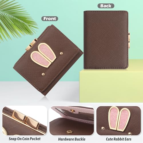Cute Wallets for Women Girls Wallet for Teens Small Card Holder Wallet Leather Trifold Change Purse Ladies Mini Short Coin Purse (Brown)2