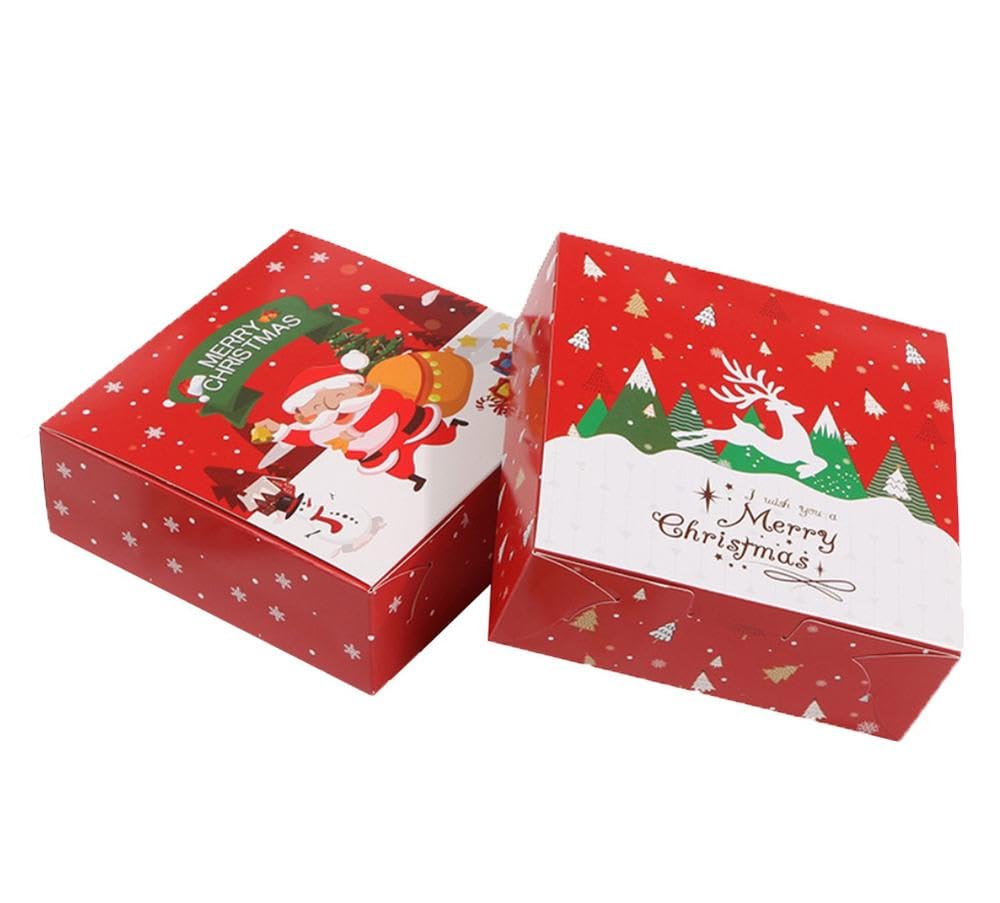 NIXNUT 10pcs Christmas Candy Cookie Box Treat Gift Paper Box for Party Baking Dessert Carton Package