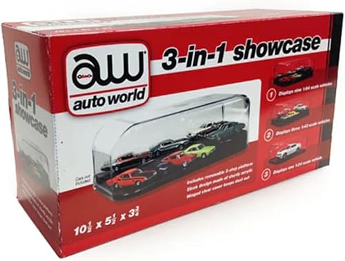 Auto World - Vitrina 3 en 1 (insertos intercambiables) 10.5 x 5.5 x 3.75 pulgadas, 124 (AWDC004)