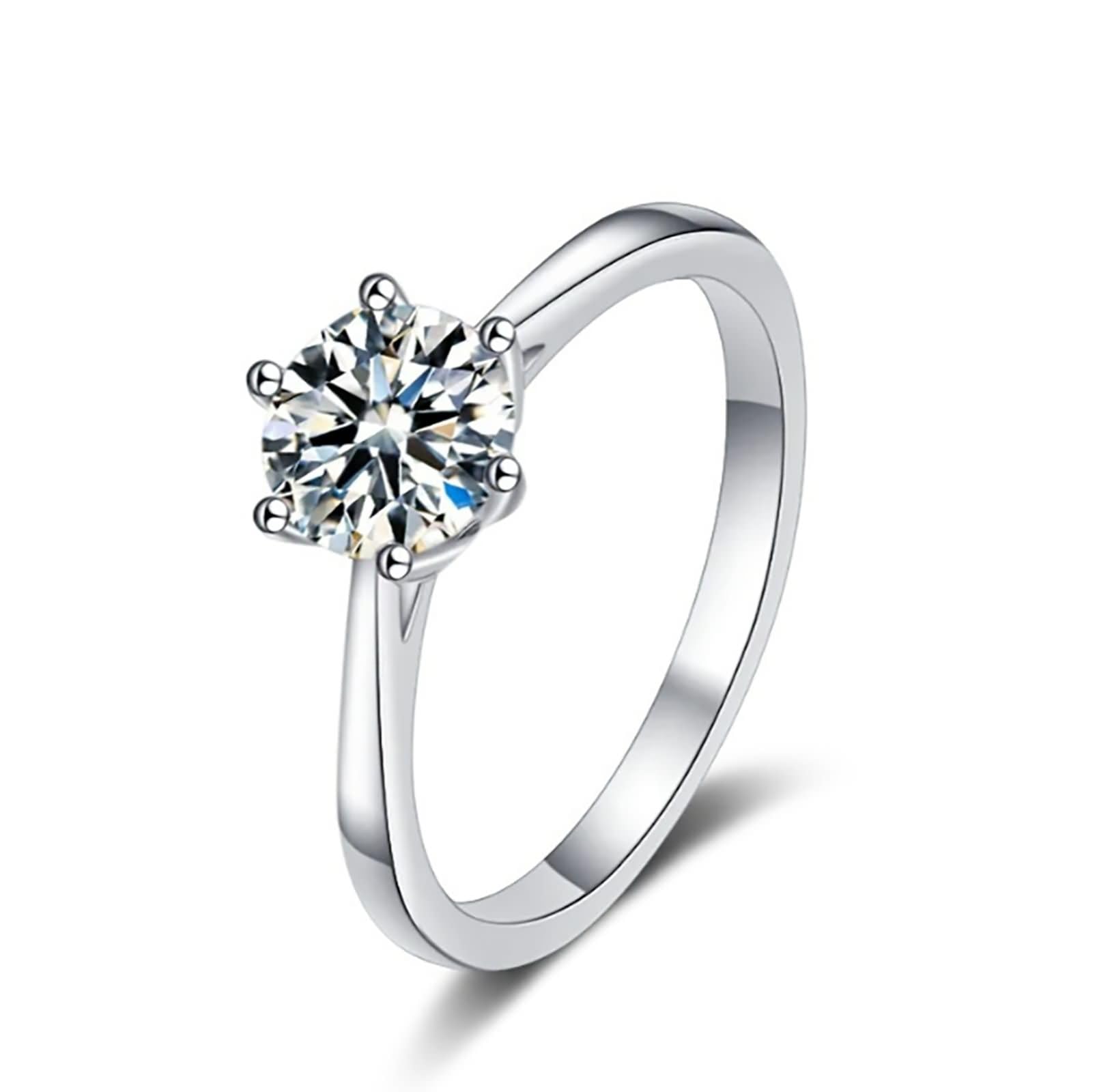 Anillos de mujer de oro blanco, anillos de boda de oro auténtico con moissanite de 1 ct solitario