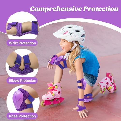 Image of CKE Knee Pads for Kids Knee Pads and Elbow Pads Toddler Protective Gear Set Kids Elbow Pads and Knee Pads for Girls Boys with Wrist Guards 3 in 1 for Skating Cycling Bike Rollerblading Scooter Upgraded.