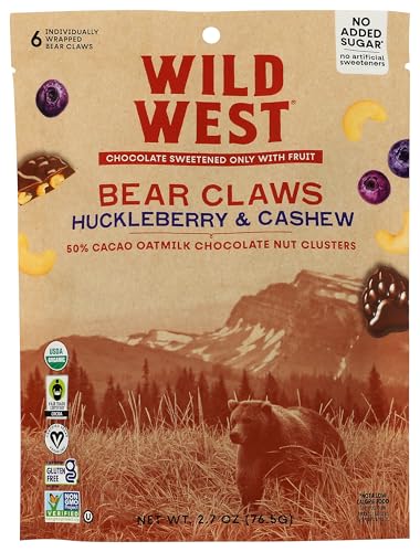 Wild West Chocolate, Huckleberry Cashew Bear Claws, Organic Oatmilk Chocolate Nut Clusters, 1 Count, 2.9oz