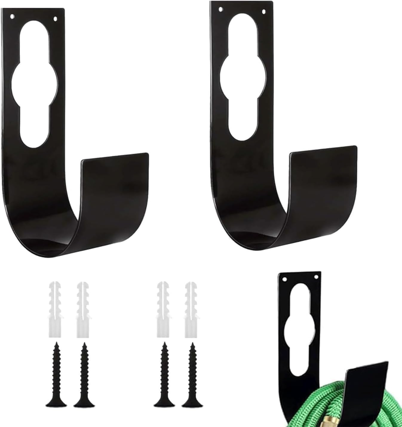 FBBEVWBK 2Pcs Hose Pipe Holder, Expandable Garden Hose Hanger Holder, Watering Hosepipe Hook with Screws, for 25' - 100' (7.5m - 30m) Hose Pipes