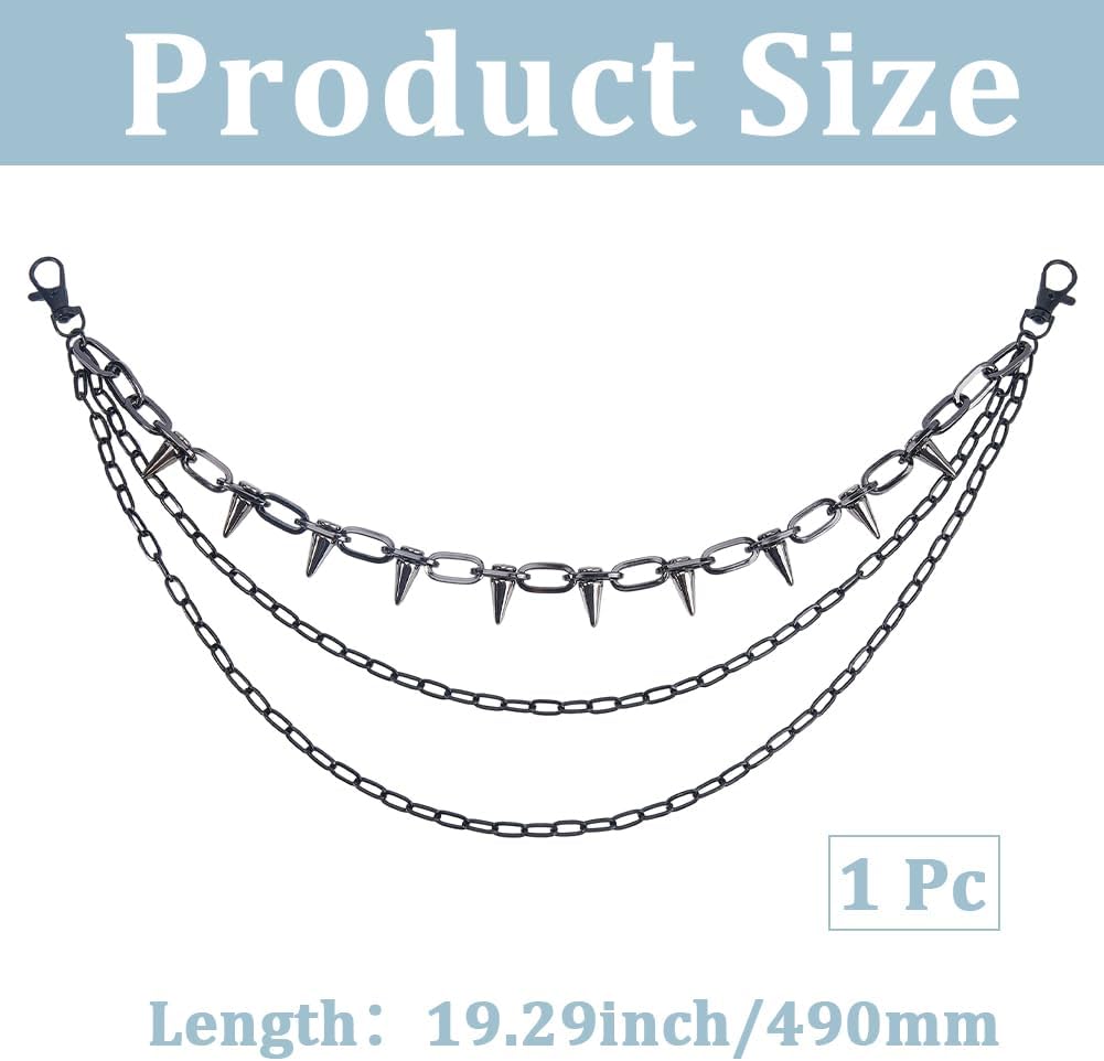 Black Rivet Twist 3 Layered Chain Belt Waist Alloy Chains Punk Multilayer Link Metal Belts Rave Body Jewelry Gothic Decorative Accessories for Women Party Festival Dancing Dresses Gifts - Image 2